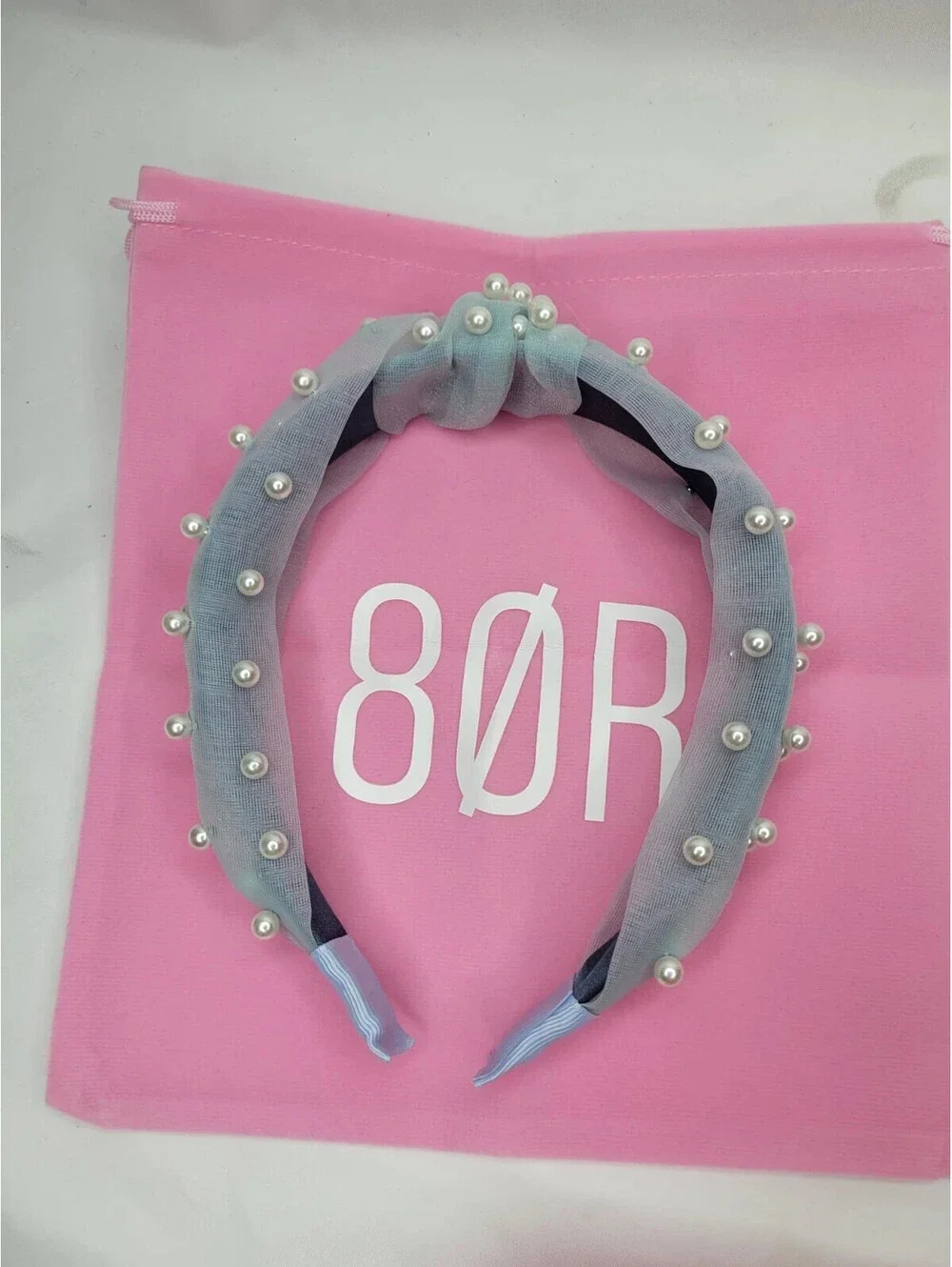 Lot of 3 Faux Pearl Jeweled Headband w/Pouch black pink blue by 8 Other Reasons